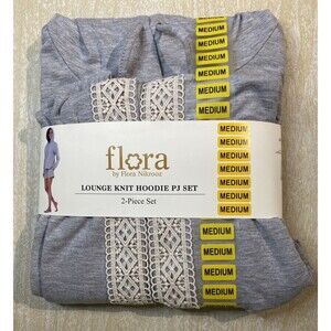 NEW Flora by Flora Nikrooz 2 Piece Lounge Knit Hoodie PJ Set Size Medium Grey